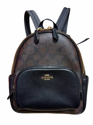 Coach Mini Backpack in Brown Signature Canvas and Black Leather thumbnail 1