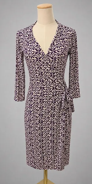 Diane Von Furstenberg Purple and Cream Floral Wrap Midi Dress thumbnail 1
