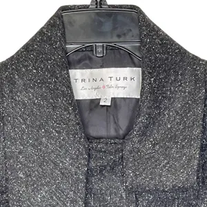 Trina‎ Turk Inner Button SS Jacket Size 2 Gray With White Fleck Womens Wool Silk thumbnail 2