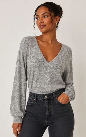 Abercrombie & Fitch Gray Marled V-Neck Sweater Bodysuit L thumbnail 1