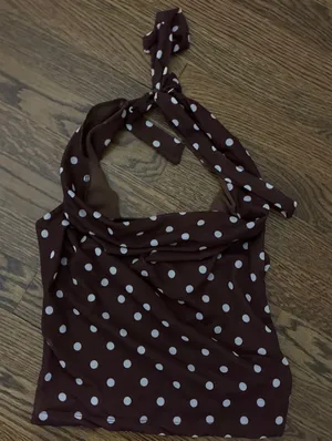Brown top with polka dots halter neck thumbnail 1