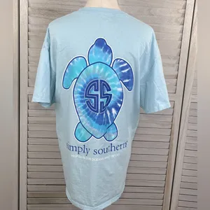 Simply Southern Women's 100% Cotton Tee Light Blue w Turtle Graphic-Large thumbnail 2