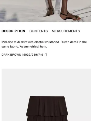 Zara NWT Brown mesh Tiered ruffle Chiffon mesh Midi Skirt - dark brown thumbnail 2
