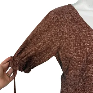 Abercrombie & Fitch Brown Polka Dot Tie Sleeve Smocked Waist Top size S NEW Tags thumbnail 10