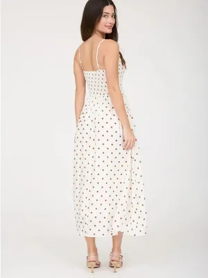 Blu Pepper White Polka Dot Smocked Basque Waist Midi Dress Large thumbnail 2