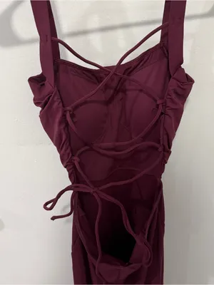 NWOT Halara Red Ruched Lace Up Bodycon Midi Dress thumbnail 7