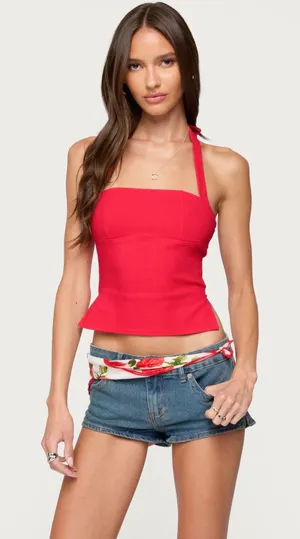 Edikted Dara Halter Top in Red  thumbnail 1