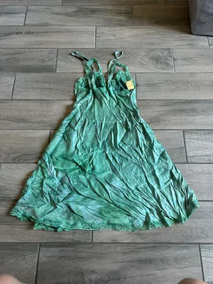 Women's Lace-Trim Satin Chemise - Teal Green thumbnail 4