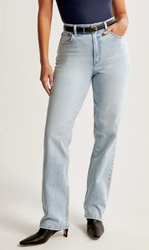 Abercrombie Fitch Curve Love Ultra High Rise 90s Straight Jeans Women’s 25 0 NEW thumbnail 1