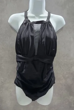 Black Whimsy Goth Ruched One Piece Swimsuit Beach Vacation Large thumbnail 1