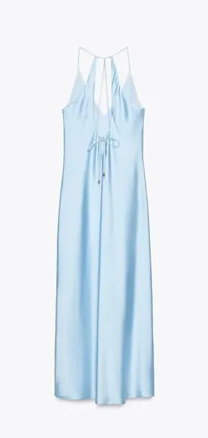 Zara Elegant Blue Satin Slip Dress evening wedding holiday thumbnail 9