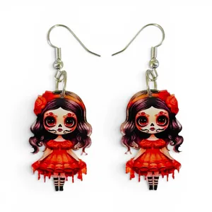 Boutique New Day of the Dead Sugar Skull Doll Acrylic Dangle Earrings thumbnail 2