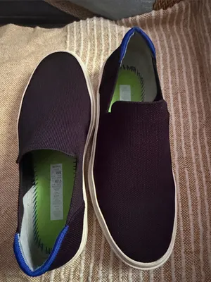 Rothy's M 7.5 W 9 Black Slip-On Loafers with White Sole and Blue Heel Accent thumbnail 2