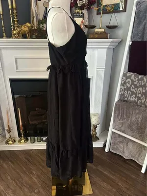 Blue Rain Francesca’s Black Embroidered Eyelet Maxi Dress Size Medium thumbnail 3