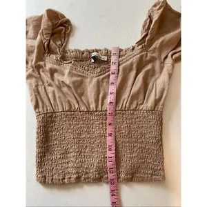 Abercrombie & Fitch Smocked Puff Sleeve Crop Top Beige Size S Cottagecore thumbnail 6