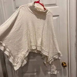 Free People Moon Daisy Thermal Mock Neck Oversized Cropped Shirt Top Women Large thumbnail 8