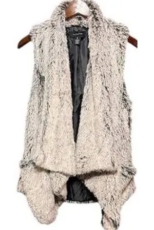 Faux Fur Vest‎ Women's Sleeveless Outerwear Open Front Cozy Winter thumbnail 1
