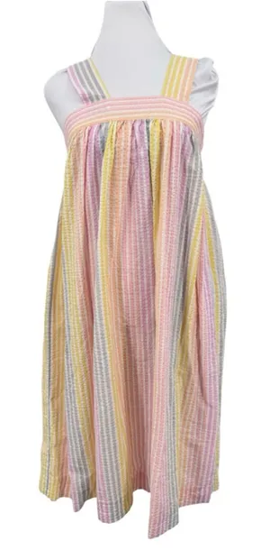 Seersucker Dress Handmade Pastel Rainbow Pleated Size Small Twee Summer Colorful thumbnail 1
