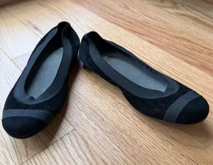 Stuart Weitzman Black Suede Ballet Flats Grosgrain Trim Size 6.5 thumbnail 1