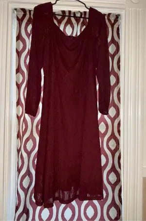 Bloomingdress XL Burgundy Chiffon A-Line Knee Length Dress 3/4 Sleeve Lined Zip thumbnail 1