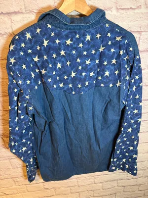 Wrangler Dakota Sunset western denim button-down shirt with patriotic stars size‎ medium thumbnail 2