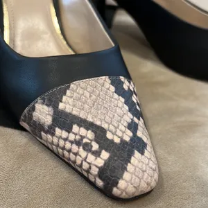 Brand New Hallie Cap toe mules shoes, black and snake skin look on tip Size 10 thumbnail 5