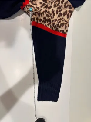 Aerie Navy Leopard Print Colorblock Sweater Crewneck Long Sleeve Pullover Large thumbnail 6