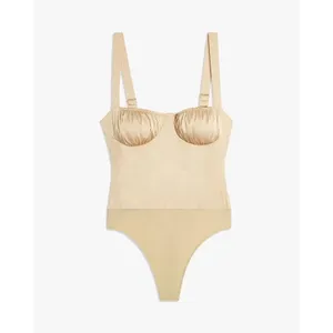 Danielle Bernstein Gold Satin Ruched Camisole Cami Tank Corset Bodysuit Top thumbnail 7