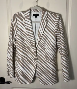 Ann Taylor Women Size 6 Animal Zebra Print Blazer‎ Lined Neutral Single Button thumbnail 1