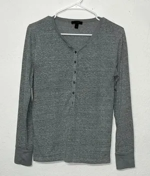 Imperfect J Crew long sleeved partial button down top‎ grey preppy top 2018 thumbnail 1