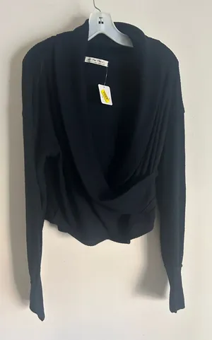 Free People We The Free Hold Me Close Cropped Cross Over Wrap Top Black M thumbnail 1