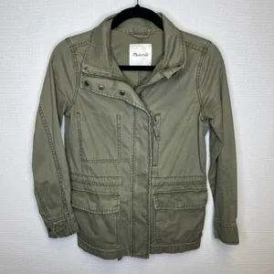 Madewell Fleet Jacket‎ Army Green Cotton Utility Field Jacket Hidden Hood XS thumbnail 1