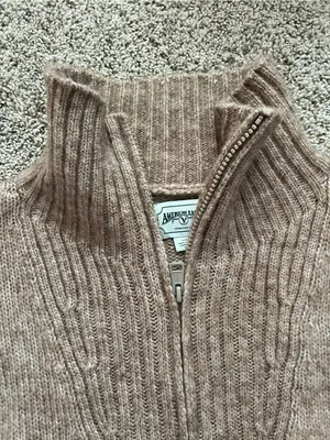 American Eagle Outfitters Cropped Half-Zip Ribbed Mock Neck Sweater - Taupe thumbnail 3