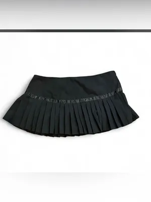Black Pleated Mini Skirt with Ribbon Bow Coquette Balletcore Y2K Style Size M thumbnail 4