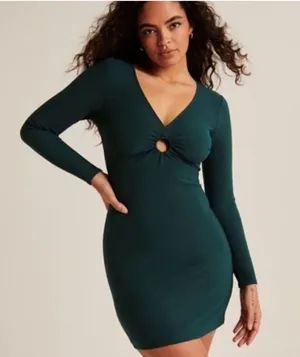 Abercrombie and fitch hunter green long sleeve peep hole dress size Small thumbnail 2