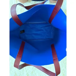 Oscar de la Renta Reversible Tote Bag Maroon Red‎ Blue Shopper Carryall Purse thumbnail 2