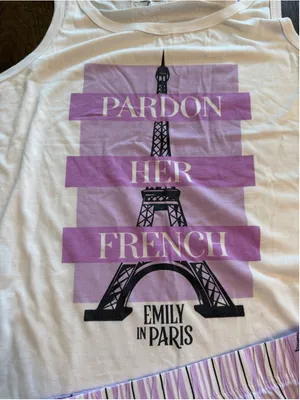 Emily in Paris Pajama Set 2X White Purple EUC thumbnail 5