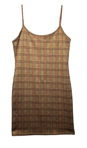 Liz & Sara Brown Orange Plaid Bodycon Mini Dress Spaghetti Strap‎ Womens Large thumbnail 1