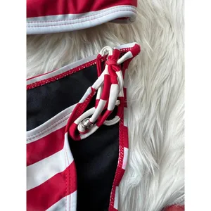 Ingear Medium Red and White Stripe Bandeau Bikini Set thumbnail 5