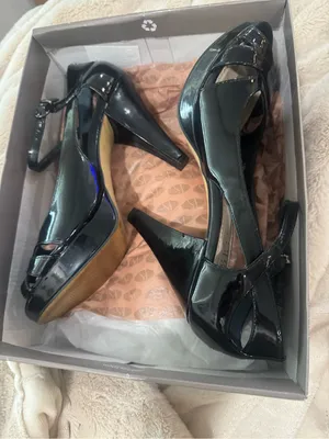 Franco Sarto Black Patent Peep-Toe Platform Heels with Ankle Strap thumbnail 6