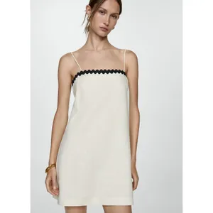 Commense Linen Cotton Minimalist Casual White Black Trim Dress Large thumbnail 4
