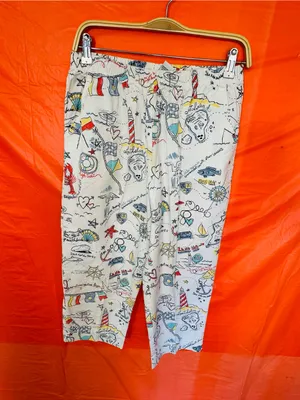 Women’s White Nautical Print Jogger Pants with Elastic Waist thumbnail 8