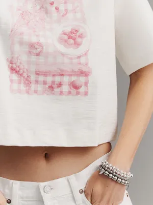 NWT Maeve Corey Cotton Boxy Short-Sleeve Tee with Pink Graphic Size XS thumbnail 10