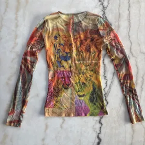 Y2K Vintage Save The Queen Sheer Mesh Big Cat Graphic Top Long Sleeve Size M thumbnail 3