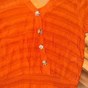 Maurices XL Orange Textured Button Front Smocked Peplum Blouse‎ Top Women's fall thumbnail 2