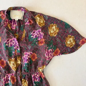 Champagne & Strawberry Silk Floral Paisley Mini Dress Womens Small Burgundy Boho thumbnail 4