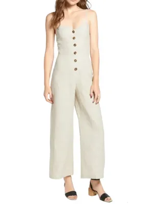 Reformation Torta Linen Jumpsuit in Sand Beige thumbnail 2