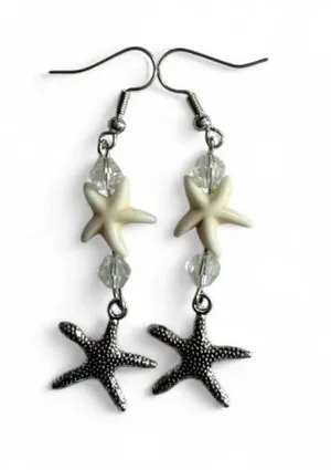 Handmade Silver & Cream Double Starfish Dangle Earrings 🌟🏝️ thumbnail 1