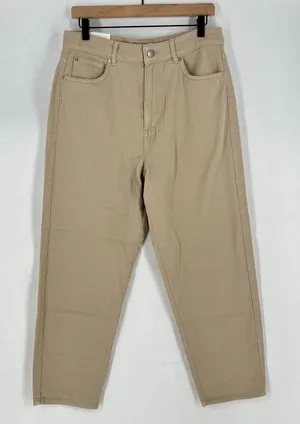 H&M Loose Mom Jeans Womens 12 Beige‎ Denim Cotton Logo Slim Fit High Waist New thumbnail 1