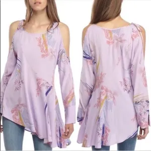 NEW Free People Clear Skies Cold Shoulder Floral Tunic Mini Dress Women’s Large thumbnail 2